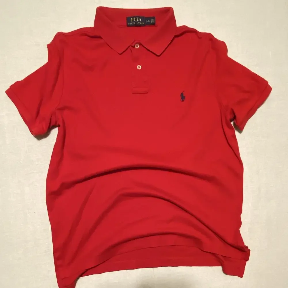 Polo Ralph Lauren Red Solid Cotton Polo Shirt Men’s L Short Sleeve